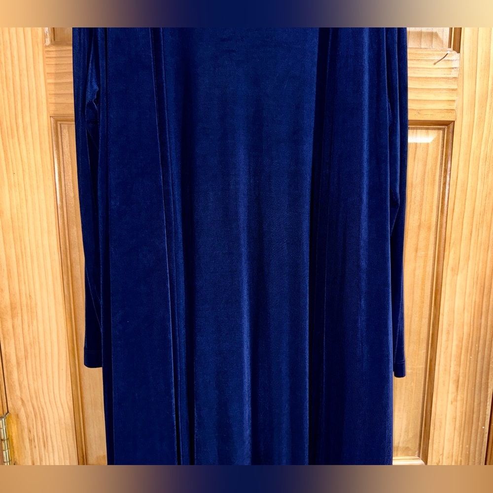 Chico's Traveler Women’s Deep Blue Lightweight Maxi Cardigan w/Side Slits-OS-EUC - Picture 5 of 10